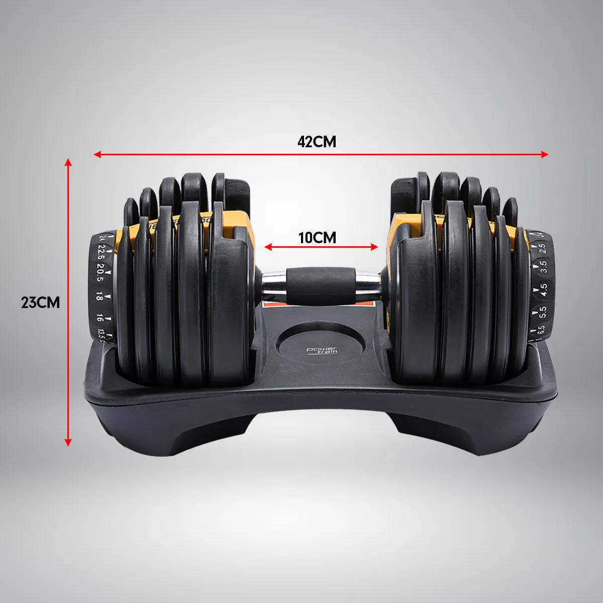 48kg Adjustable Dumbbell Home Gym Set | Gold | Powertrain