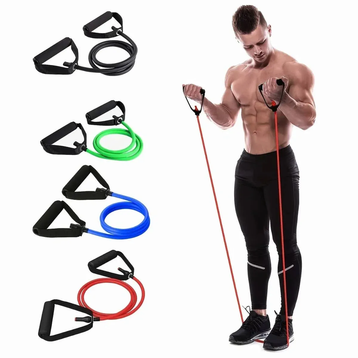 5 Level Resistance Bands with Handles for Home Workouts
