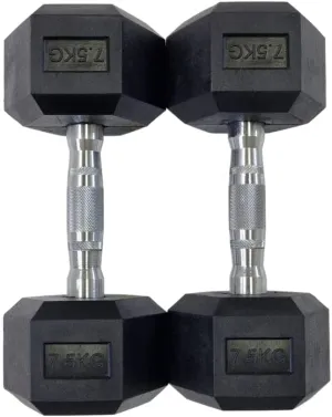 7.5KG PAIR HEAVY WEIGHT HEXAGONAL HEX DUMBELL SET WITH METAL HANDLES