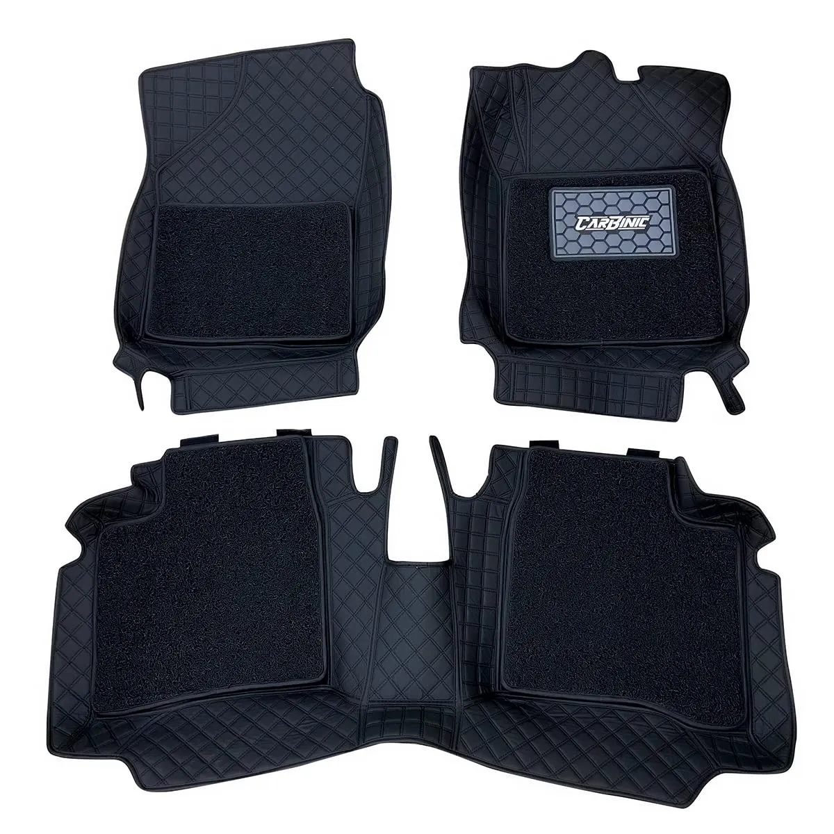 CARBINIC 7D Car Mats | Compatible for Kia Seltos 2019 | 7-Depth Layer Protection Car Floor Mats Anti Skid | Car Accessories | Detachable Layer of Curly Mat | Premium Double Stitched Leather Mats