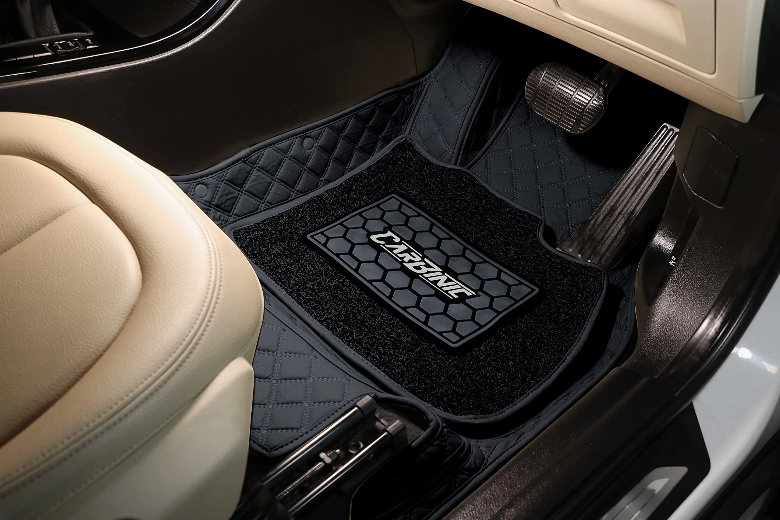 CARBINIC 7D Car Mats | Compatible for Kia Seltos 2019 | 7-Depth Layer Protection Car Floor Mats Anti Skid | Car Accessories | Detachable Layer of Curly Mat | Premium Double Stitched Leather Mats