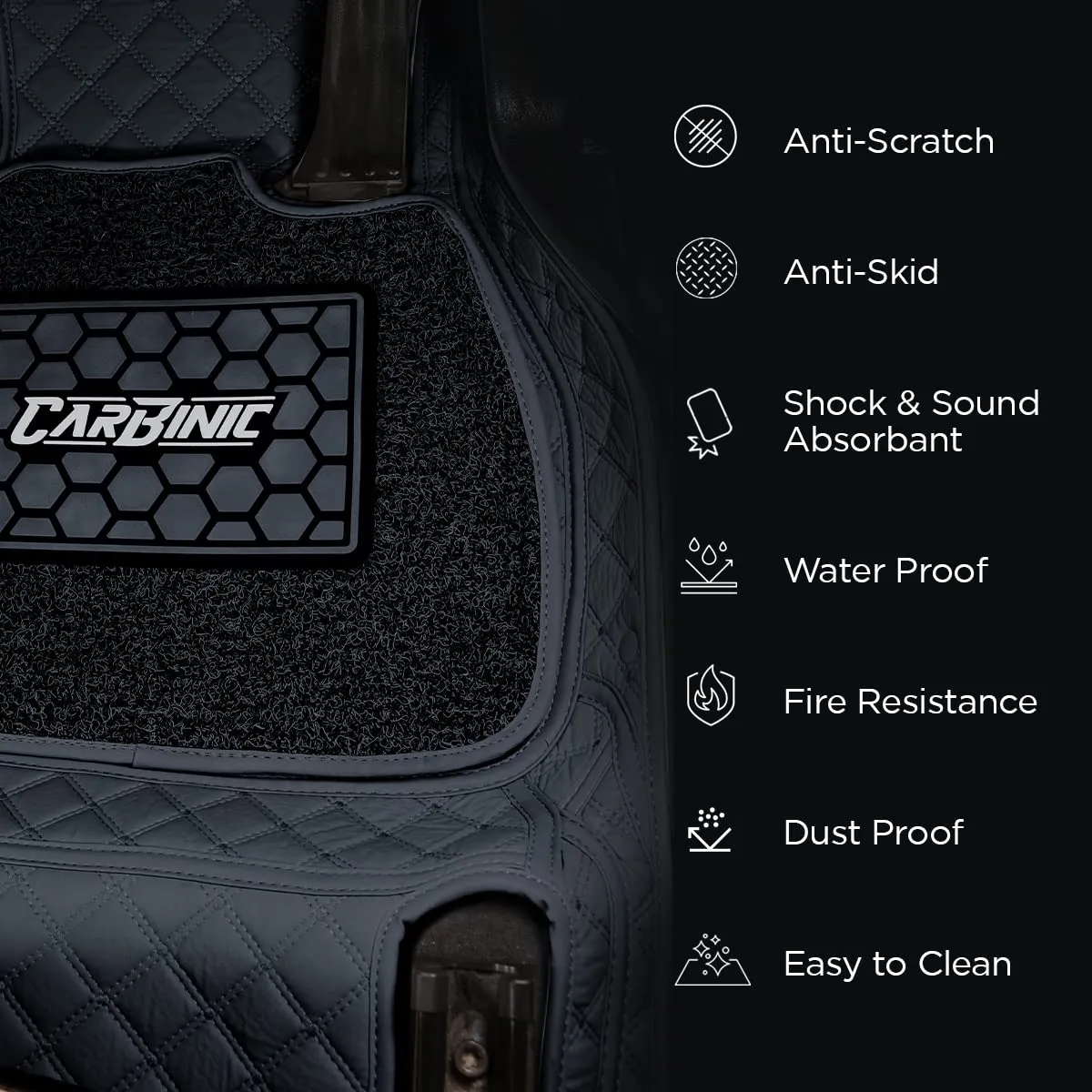 CARBINIC 7D Car Mats | Compatible for Kia Seltos 2019 | 7-Depth Layer Protection Car Floor Mats Anti Skid | Car Accessories | Detachable Layer of Curly Mat | Premium Double Stitched Leather Mats