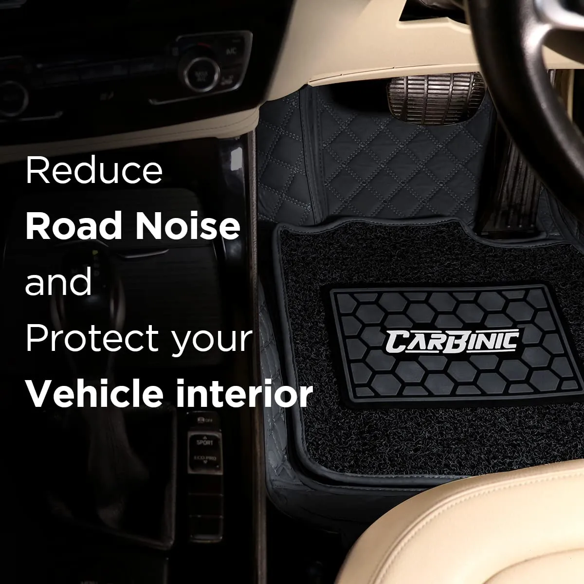 CARBINIC 7D Car Mats | Compatible for Kia Seltos 2019 | 7-Depth Layer Protection Car Floor Mats Anti Skid | Car Accessories | Detachable Layer of Curly Mat | Premium Double Stitched Leather Mats