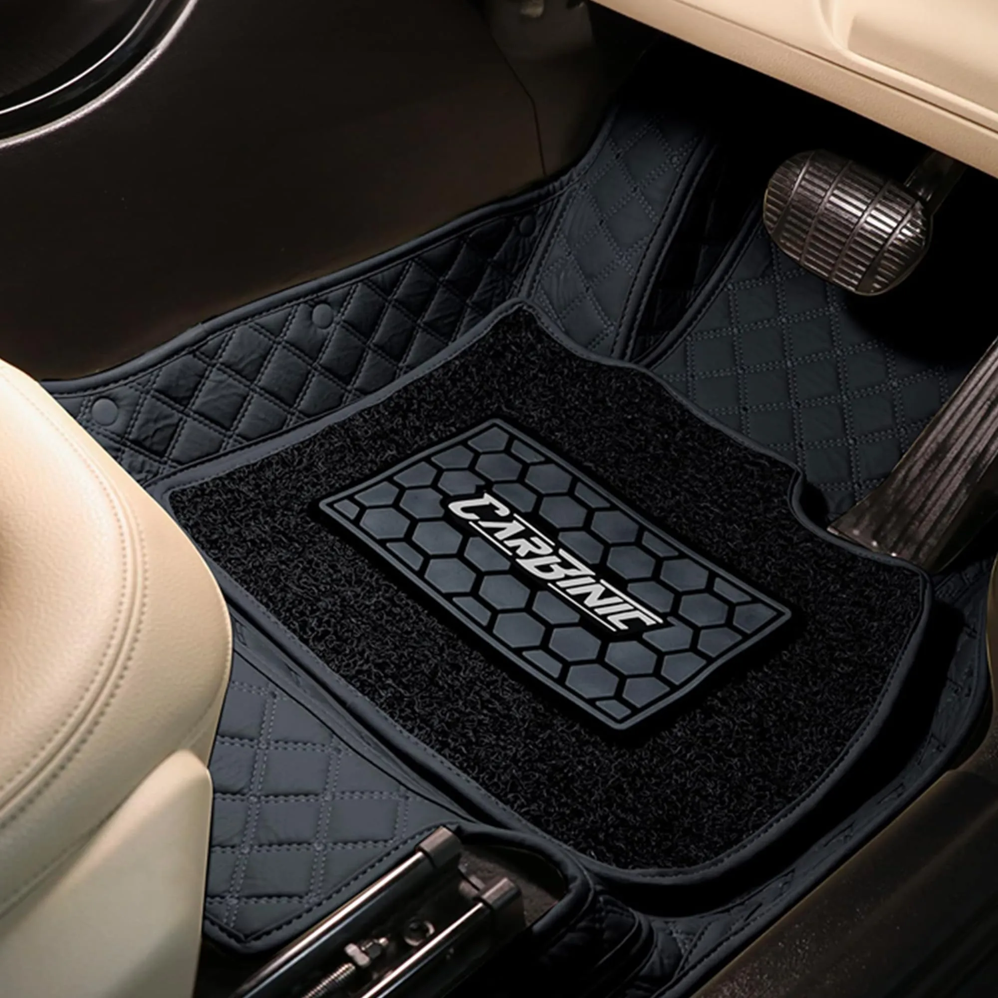 CARBINIC 7D Car Mats | Compatible for Mahindra Scorpio 2023 | 7-Depth Layer Protection Car Floor Mats Anti Skid | Car Accessories | Detachable Layer of Curly Mat | Premium Double Stitched Leather Mats