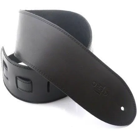 DSL 3.5" Single-Ply Leather Guitar Strap -  Black with Black Stitching