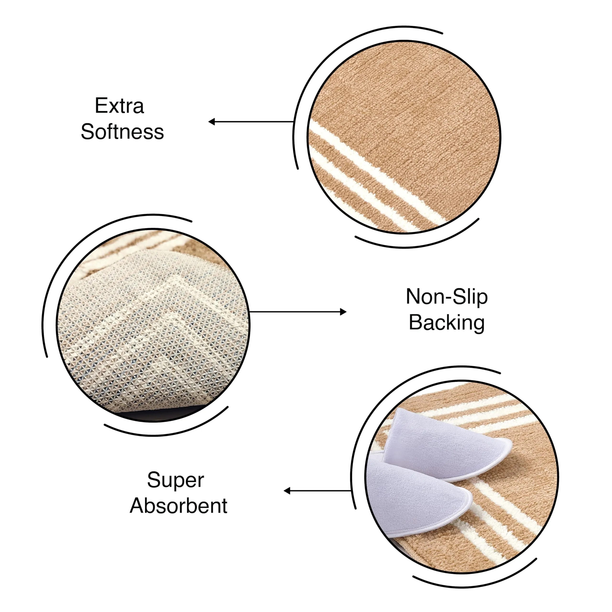 Encasa Super Soft Microfibre Bath Mat 60x40 cm, Super Absorbent, Anti-Skid, Multi-Purpose Door Mat for Bathroom/Bedroom/Kitchen/Floor, Quick Dry, Non-Slip - Beige (Pack of 1)