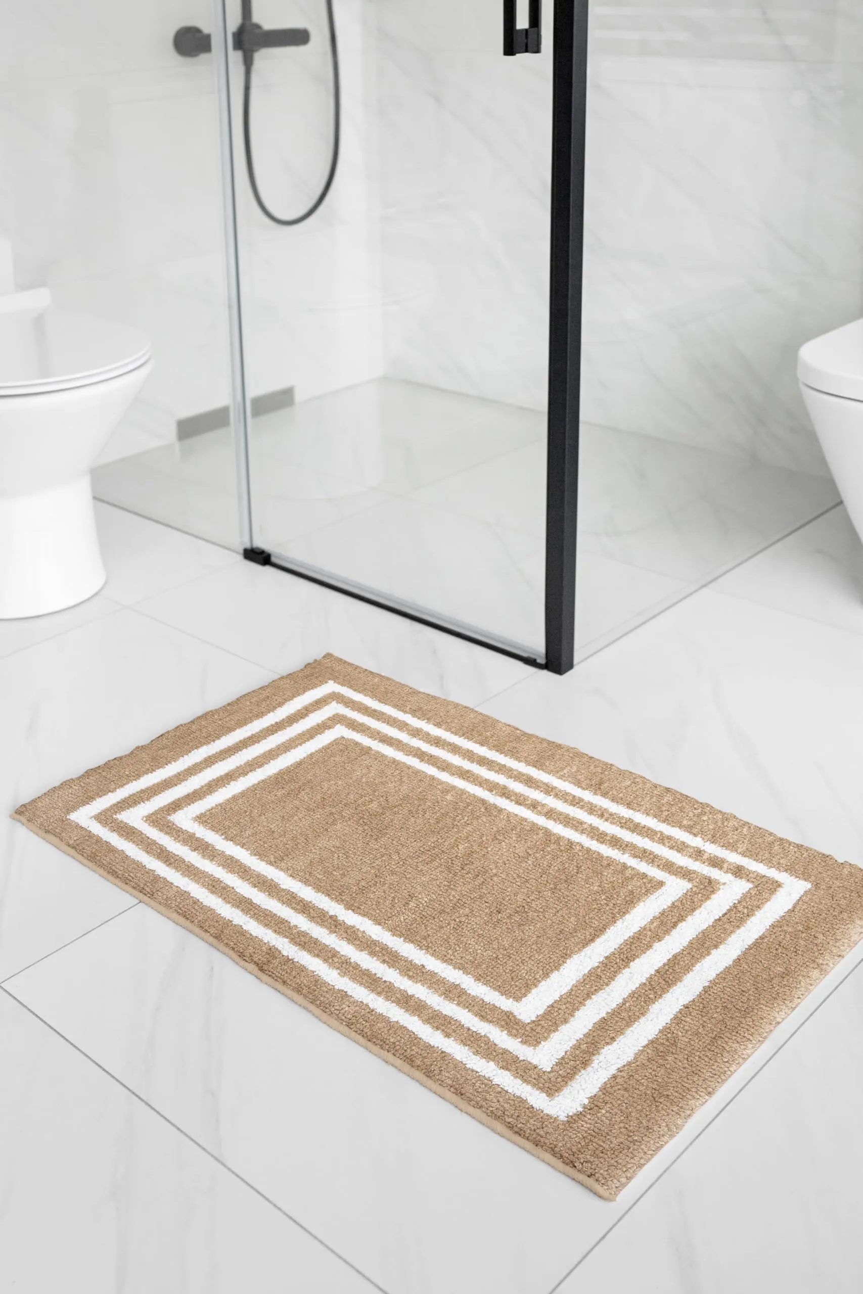 Encasa Super Soft Microfibre Bath Mat 60x40 cm, Super Absorbent, Anti-Skid, Multi-Purpose Door Mat for Bathroom/Bedroom/Kitchen/Floor, Quick Dry, Non-Slip - Beige (Pack of 1)