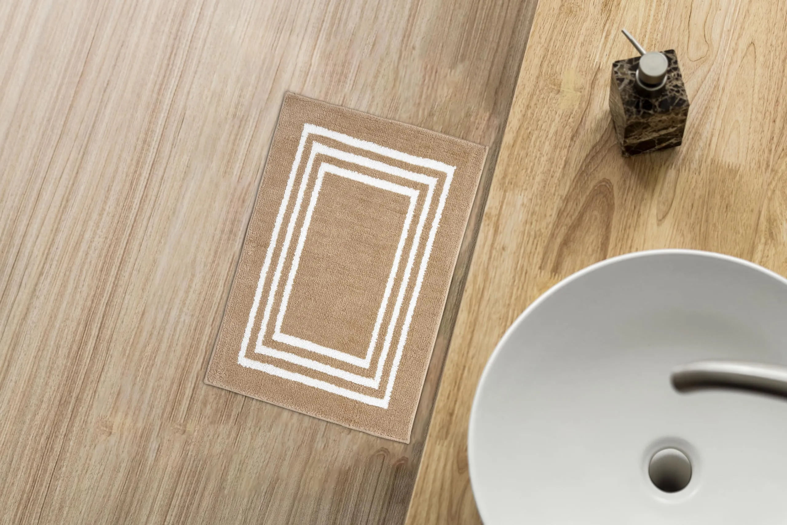 Encasa Super Soft Microfibre Bath Mat 60x40 cm, Super Absorbent, Anti-Skid, Multi-Purpose Door Mat for Bathroom/Bedroom/Kitchen/Floor, Quick Dry, Non-Slip - Beige (Pack of 1)