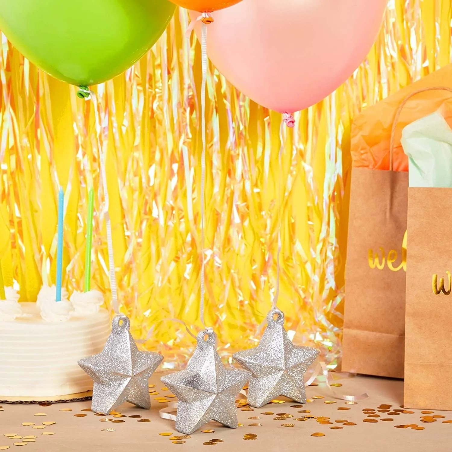 Glitter Star Balloon Weights, Silver Party Decorations, 5.2 oz (2.1 X 5 In, 6 Pack)