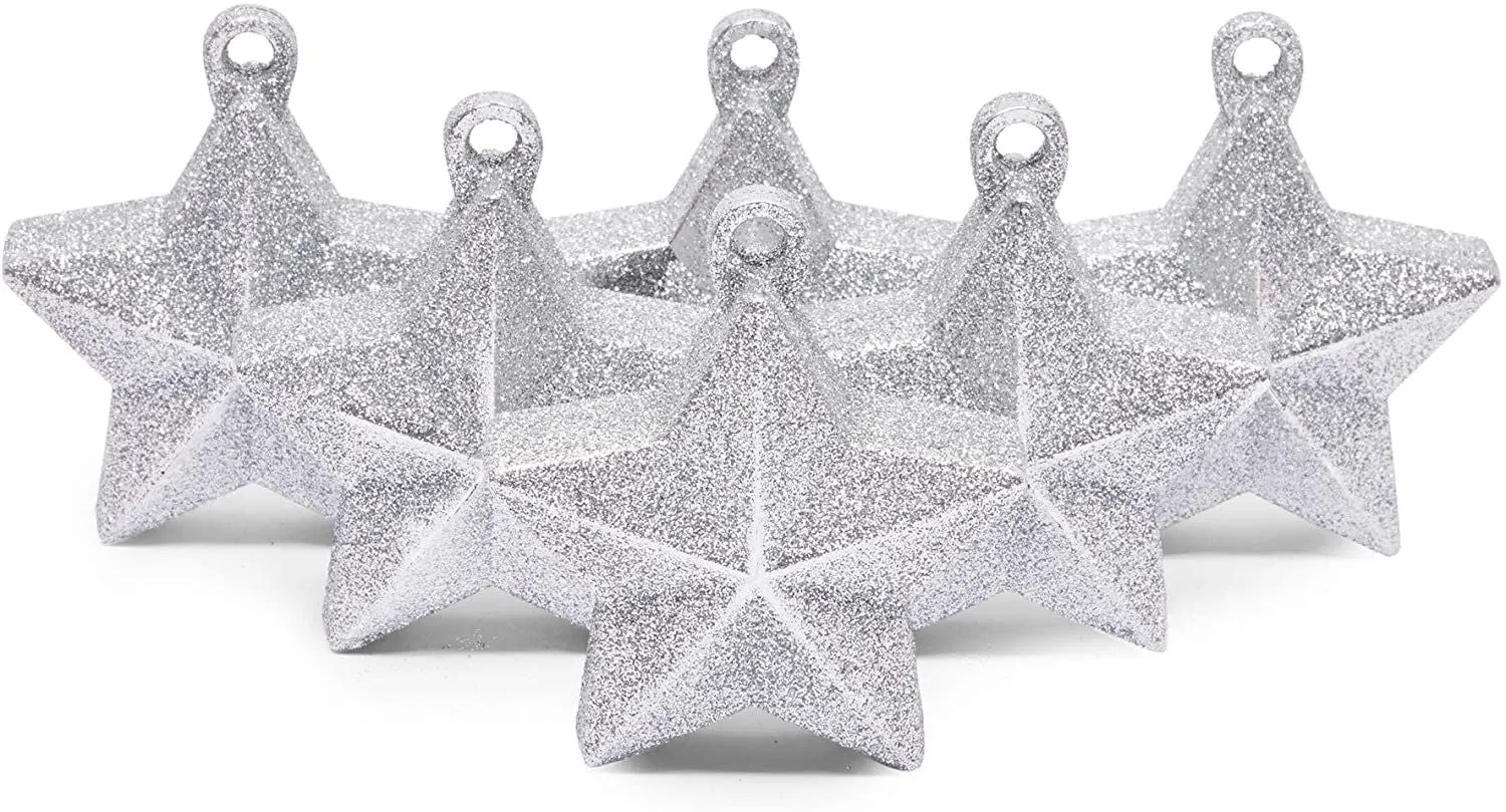 Glitter Star Balloon Weights, Silver Party Decorations, 5.2 oz (2.1 X 5 In, 6 Pack)