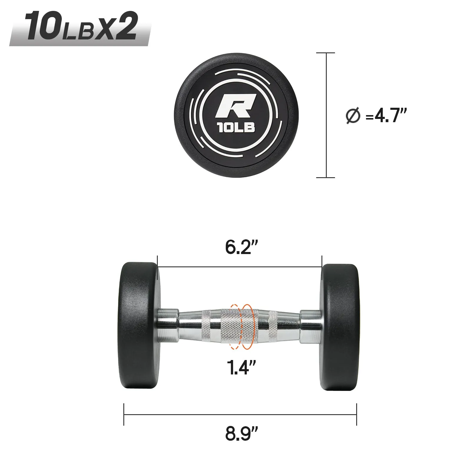 RitFit PVC-Coated Round Head Dumbbells in Pairs