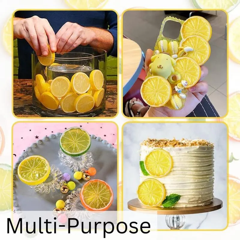 royalkart 20Pcs Artificial Lifelike Lemon Lime Slices Decorative Lemon Slices Lemon Blocks Fake Fruit Used for Photography Props Home House Kitchen Party Wedding Decor Desk Ornament DIY Craft(Yellow)