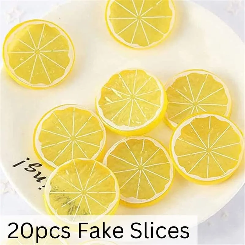 royalkart 20Pcs Artificial Lifelike Lemon Lime Slices Decorative Lemon Slices Lemon Blocks Fake Fruit Used for Photography Props Home House Kitchen Party Wedding Decor Desk Ornament DIY Craft(Yellow)