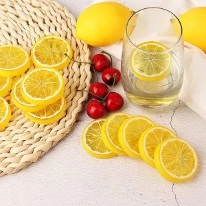 royalkart 20Pcs Artificial Lifelike Lemon Lime Slices Decorative Lemon Slices Lemon Blocks Fake Fruit Used for Photography Props Home House Kitchen Party Wedding Decor Desk Ornament DIY Craft(Yellow)