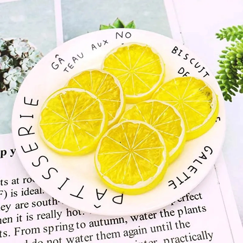 royalkart 20Pcs Artificial Lifelike Lemon Lime Slices Decorative Lemon Slices Lemon Blocks Fake Fruit Used for Photography Props Home House Kitchen Party Wedding Decor Desk Ornament DIY Craft(Yellow)
