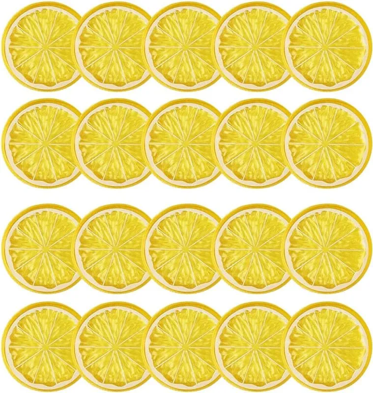 royalkart 20Pcs Artificial Lifelike Lemon Lime Slices Decorative Lemon Slices Lemon Blocks Fake Fruit Used for Photography Props Home House Kitchen Party Wedding Decor Desk Ornament DIY Craft(Yellow)