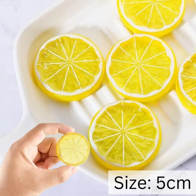 royalkart 20Pcs Artificial Lifelike Lemon Lime Slices Decorative Lemon Slices Lemon Blocks Fake Fruit Used for Photography Props Home House Kitchen Party Wedding Decor Desk Ornament DIY Craft(Yellow)