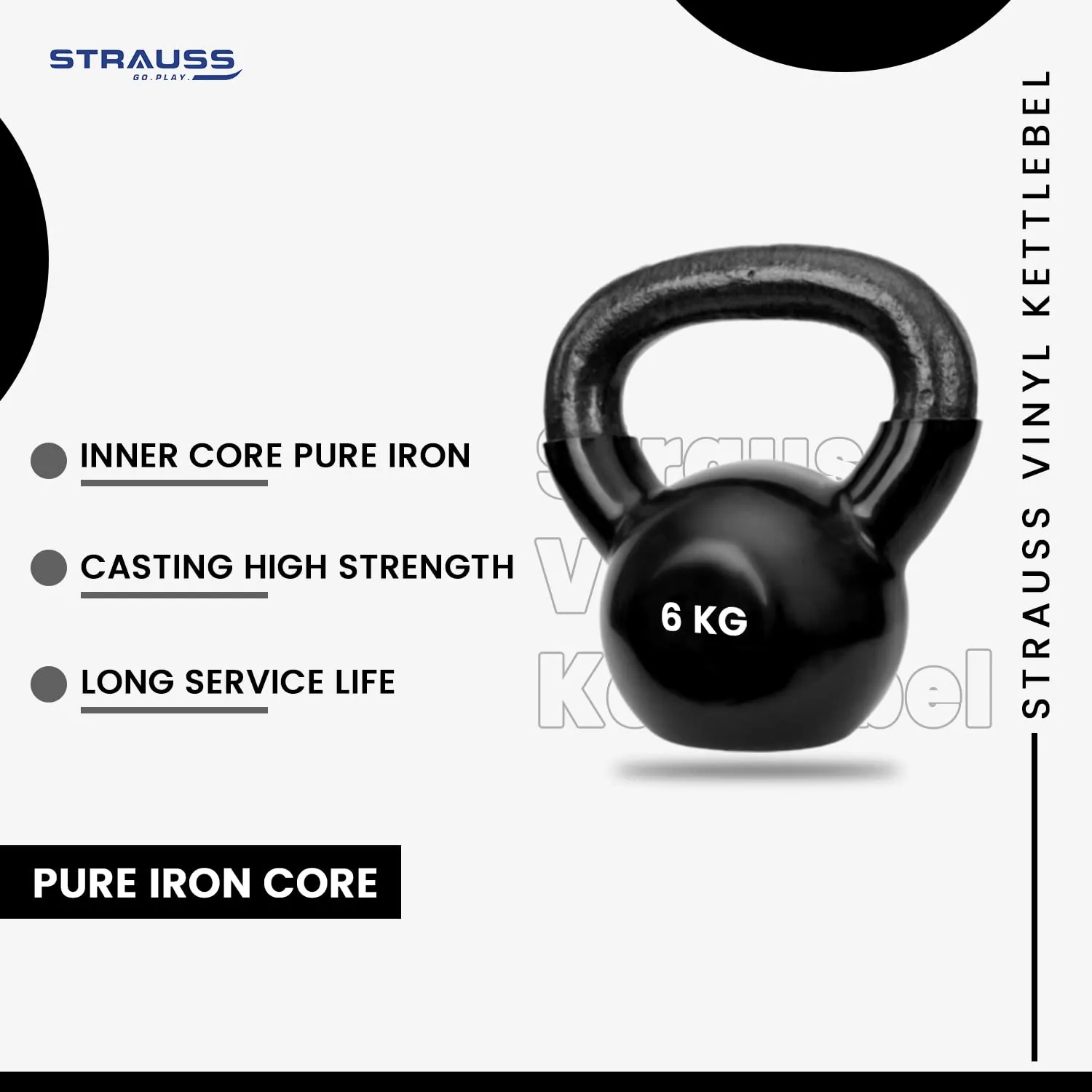 Strauss Premium Vinyl Kettlebell Weight for Men & Women | 4 Kg | Ideal for Home Workout, Yoga, Pilates, Gym Exercises | Non-Slip, Easy to Hold, Scratch Resistant (Black)