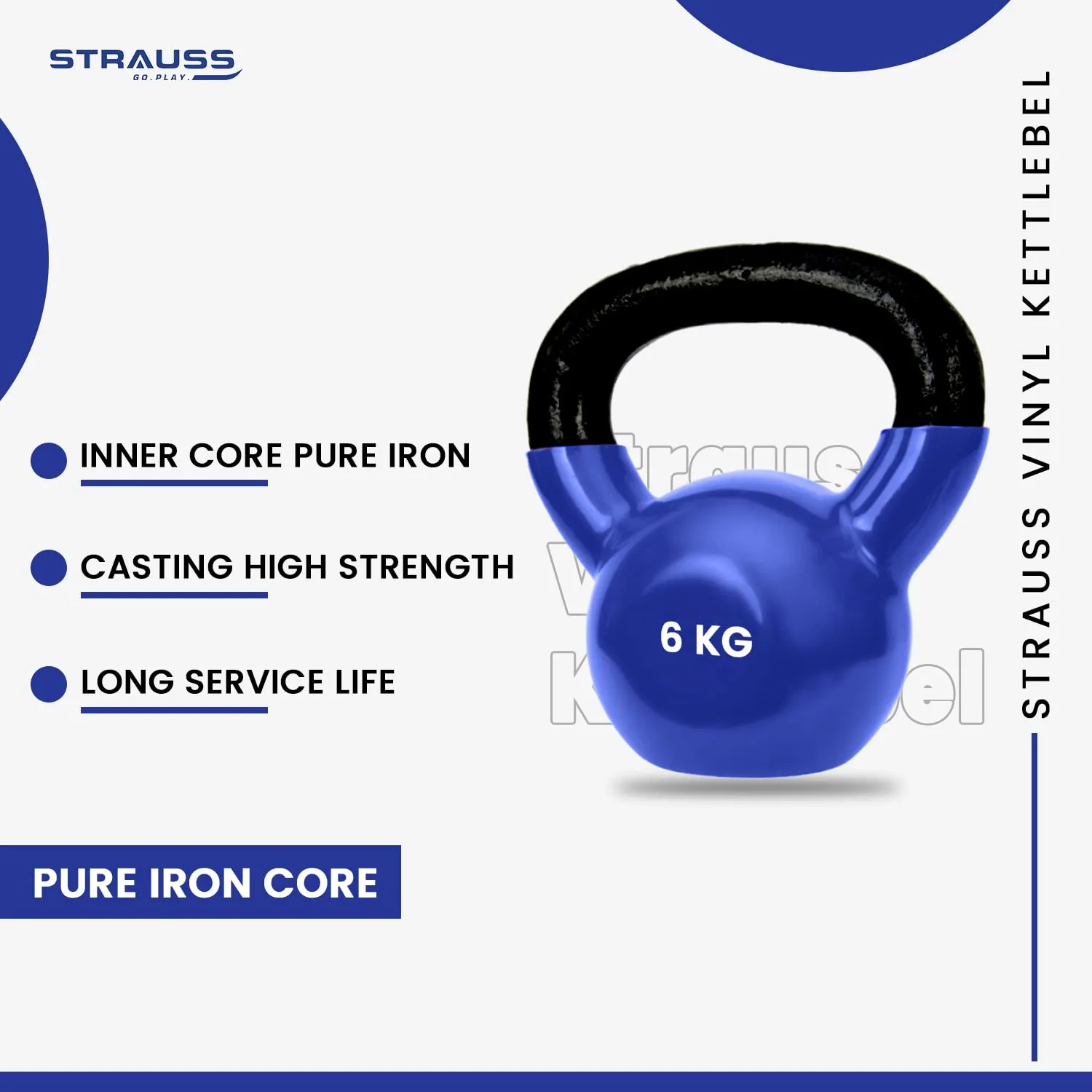 Strauss Premium Vinyl Kettlebell Weight for Men & Women | 4 Kg | Ideal for Home Workout, Yoga, Pilates, Gym Exercises | Non-Slip, Easy to Hold, Scratch Resistant (Blue)