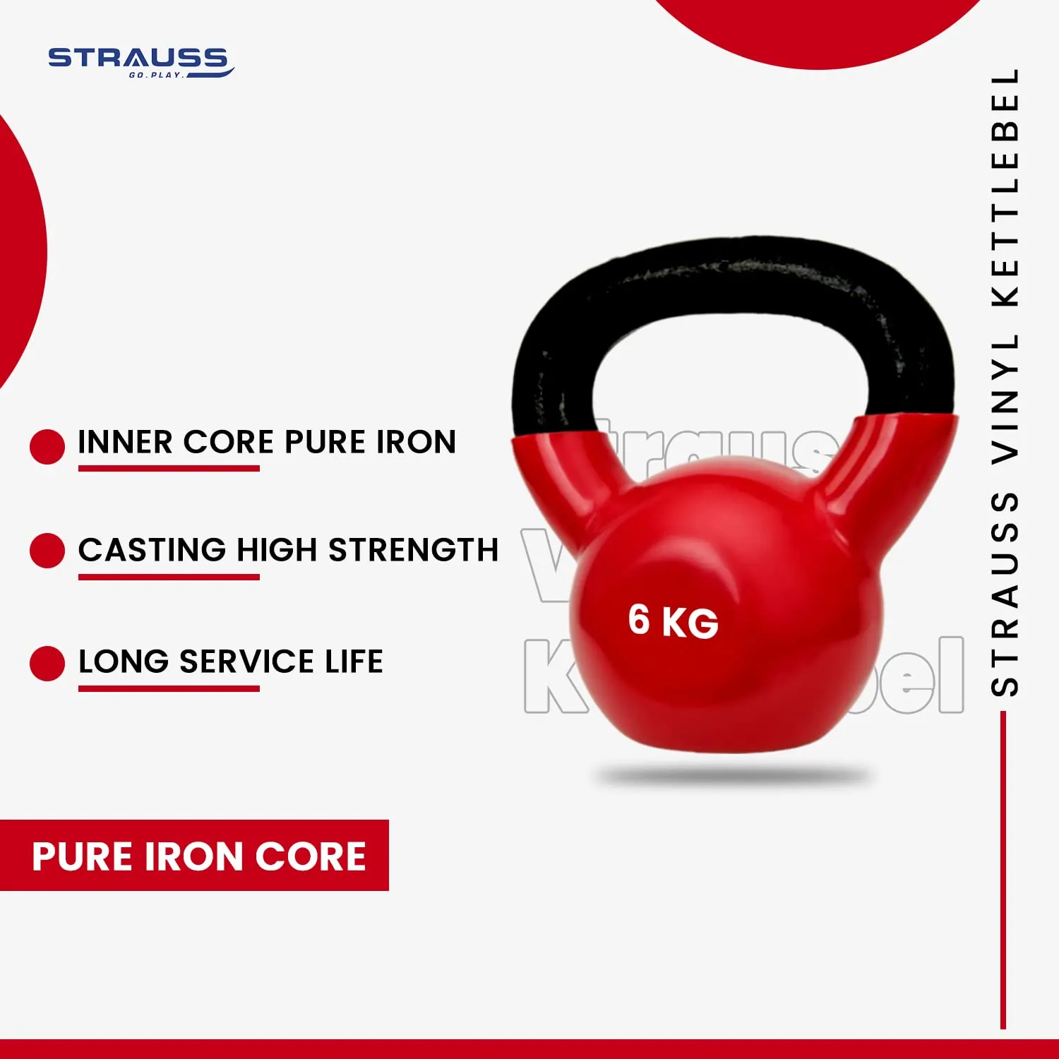 Strauss Premium Vinyl Kettlebell Weight for Men & Women | 6 Kg | Ideal for Home Workout, Yoga, Pilates, Gym Exercises | Non-Slip, Easy to Hold, Scratch Resistant (Red)