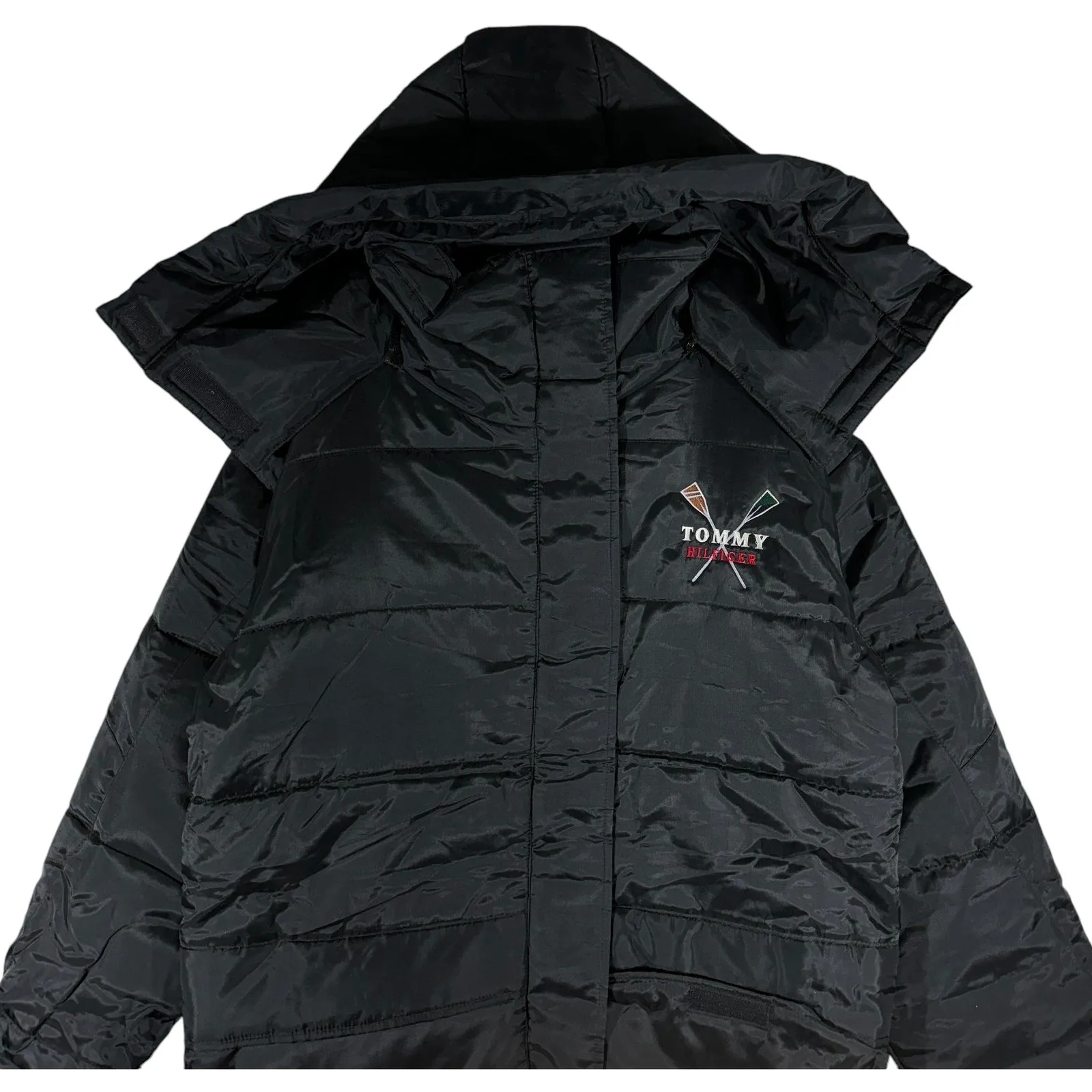 Vintage Tommy Hilfiger Rowing Logo Hooded Puffer Jacket