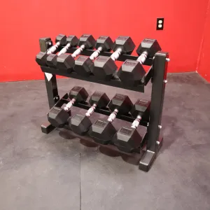 York 5-25lb Rubber Hex Dumbbell Set w/ Dumbbell Stand (New)